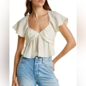 Frame Silk Shirred Flounce Crop Top